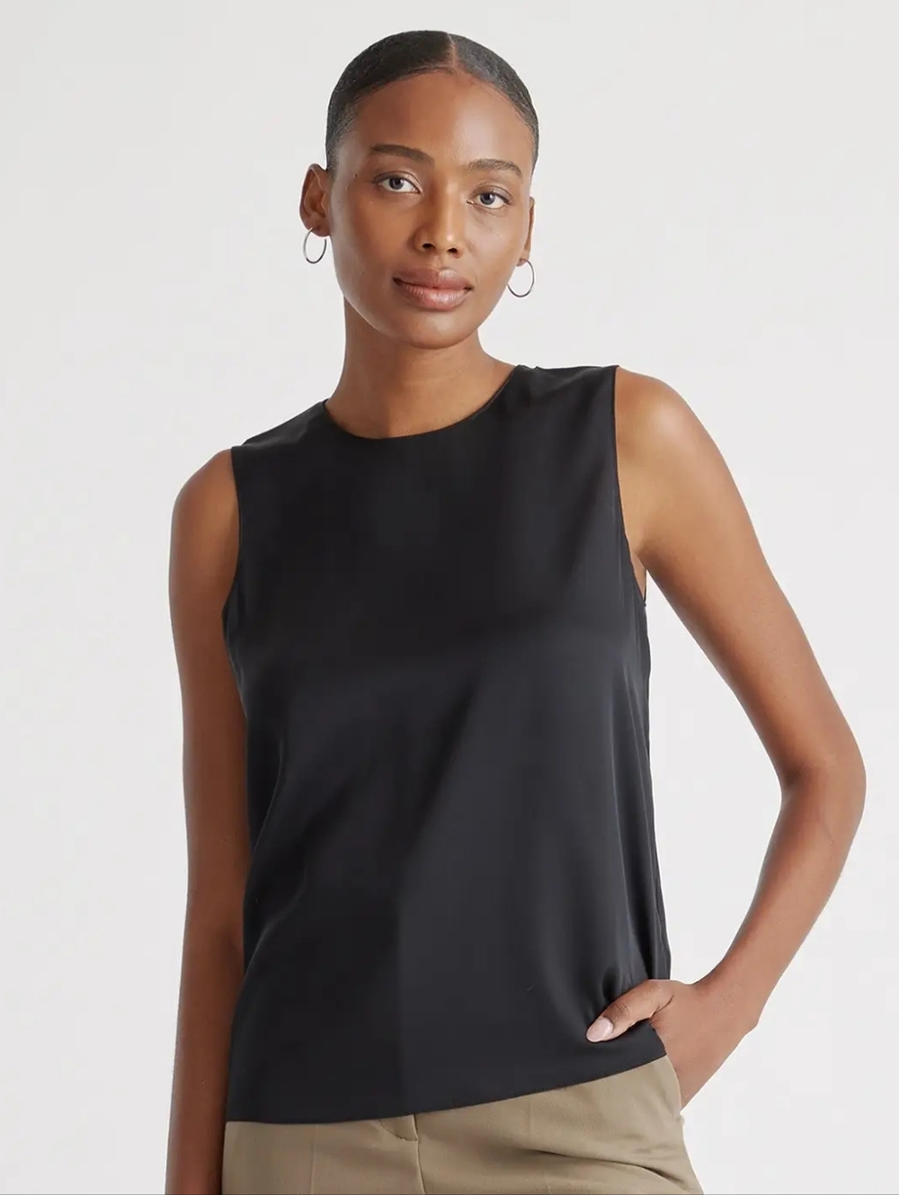Quince Washable Stretch Silk Shell Tank in Black, XS (NWT)